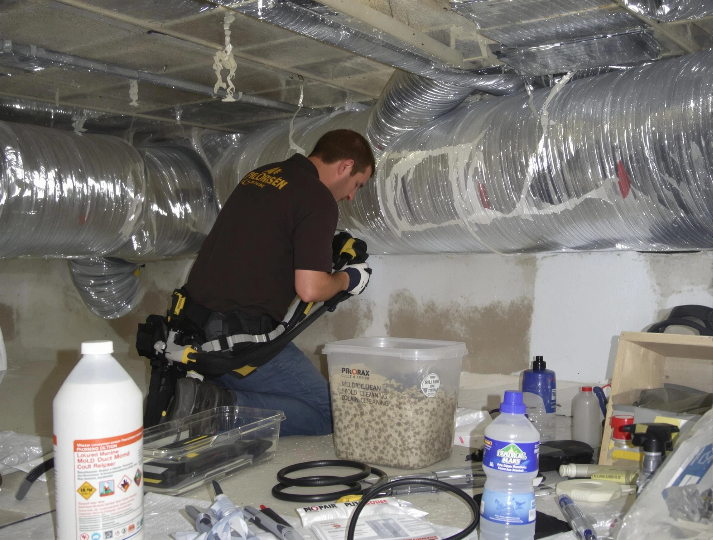 Salem Air Duct Cleaning specialist performing professional mold removal from air ducts in Salem