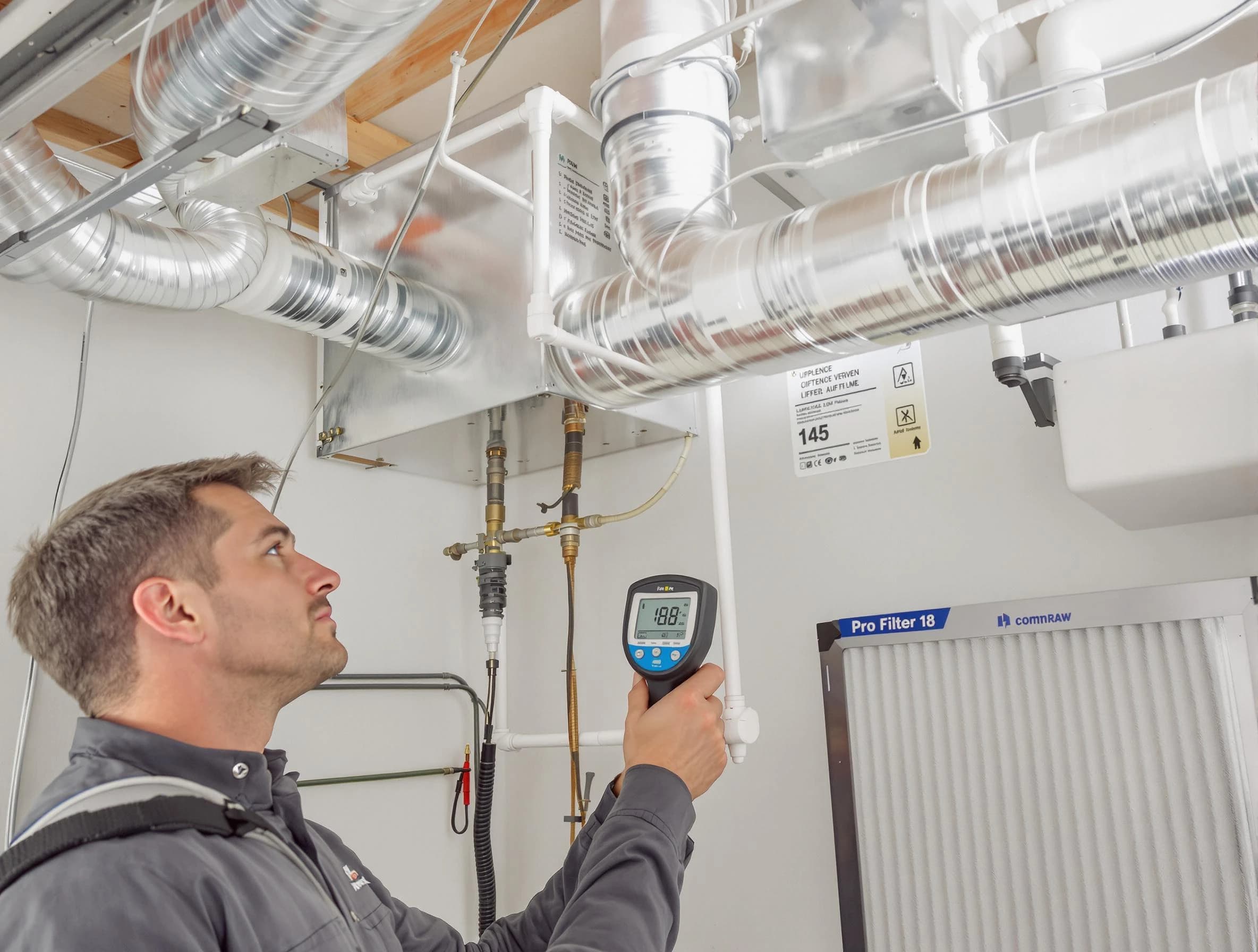 Salem Air Duct Cleaning expert conducting detailed filter system inspection using diagnostic tools in Salem