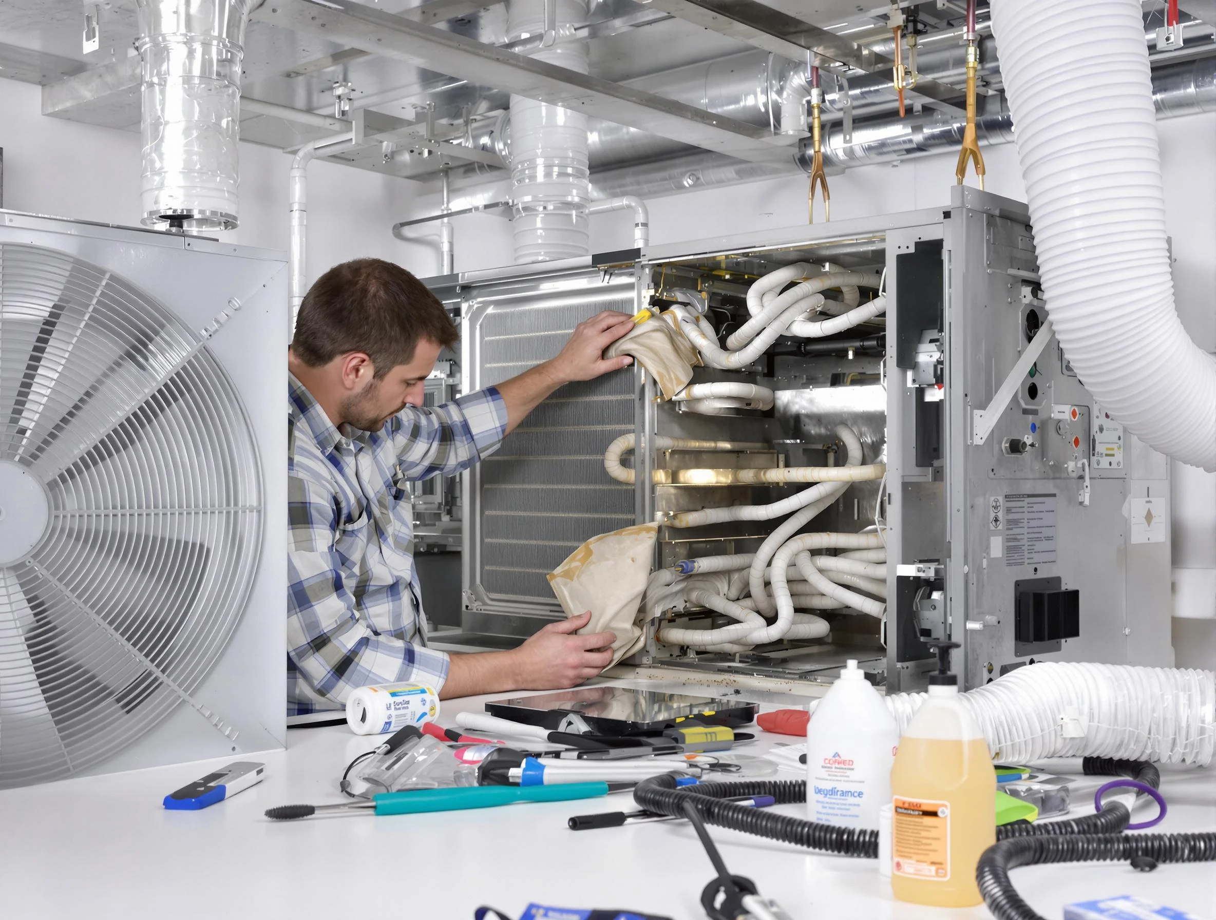 Salem Air Duct Cleaning specialist performing precision AC coil cleaning in Salem